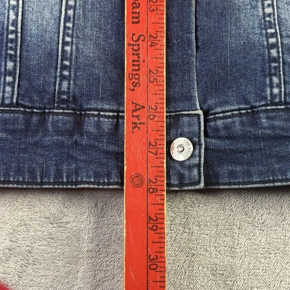 Lularoe Harvey Denim Jean Jacket Embroidered Floral Dark Wash Women Large Button